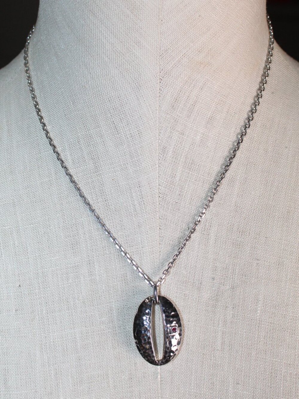 ELLE Sterling Silver Oval Ruby Pendant 20" Chain